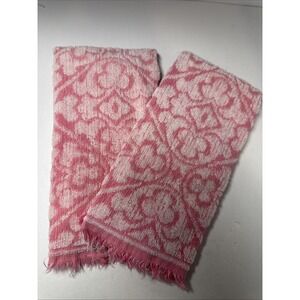 VTG 2 Pink Cannon Sculptured Floral Fringe Hand Towels Grandma Core Cottage